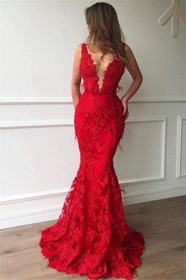 Apliques de encaje sin mangas sexy sirena roja vestidos de igualación_1