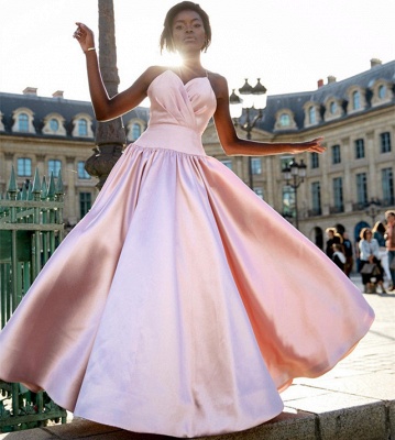 Glamorous Simple Pink Spaghetti-Straps Prom Dresses | New Arrival Sleeveless  Ruffles   Evening Dresses_2