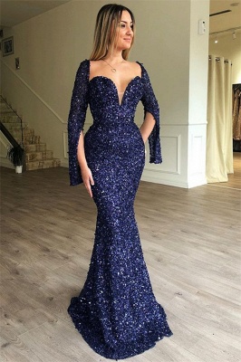 Glamorous Mermaid Sweetheart Long Sleeves Sequins Prom Dresses_1