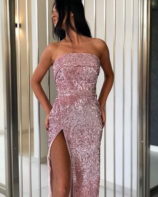 Gorgeous Sheath Strapless Sequins Prom Dresses on Sale_2
