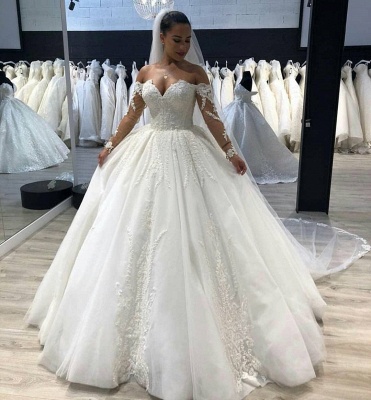 New Arrival Long Sleeve Ball Gown Wedding Dresses  | Online Fluffy Tulle Appliques Bridal Gowns_2