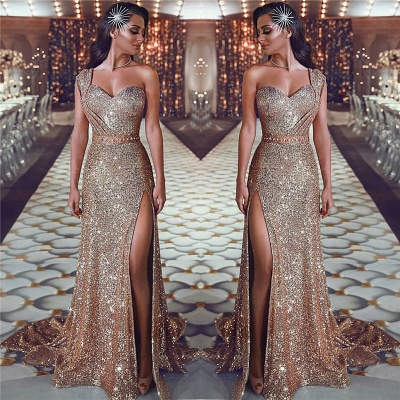 Gorgeous Mermaid Sequins Prom Gowns | One Shoulder Evening Dress With Slit_3