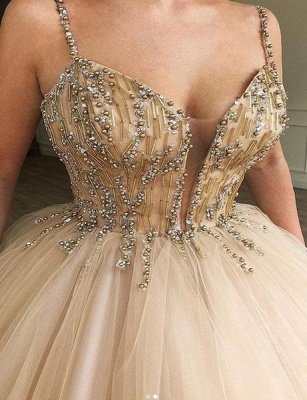 Glamorous Ball Gown Spaghetti Straps Beaded Prom Dresses_2