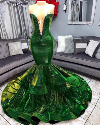 Robes de bal vert sirène magnifiques volants | Chérie appliques longues robes de soirée_3