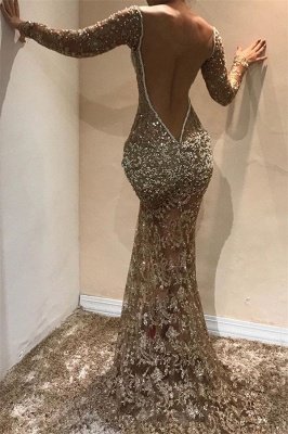 Sexy Mermaid Long Sleeves Open Back Sequins Prom Dresses_2