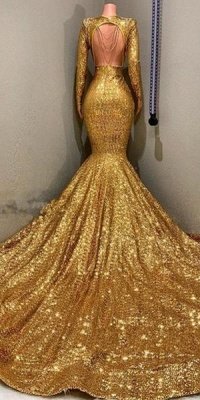 Superbe sirène paillettes manches longues étage longueur robes de bal_3