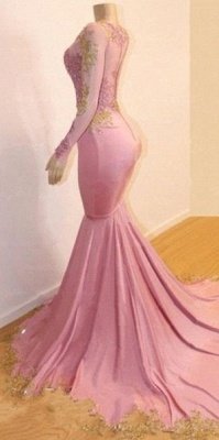 Pink Appliques Long Sleeve Long Prom Dresses  | New Arrival Gorgeous Mermaid Evening Gowns_3