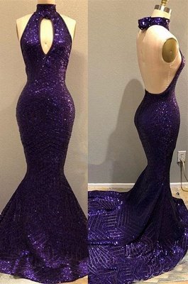 Glamorous Sequins Keyhole Neckline Mermaid Evening Dresses_1