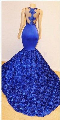 New Arrival Royal Blue Flowers Mermaid Evening Gowns | Glamorous Sleeveless With lace Appliques Long Prom Dresses_3