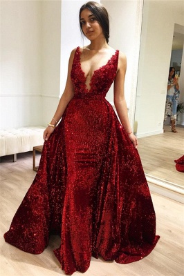 Burgundy A-Line Sleeveless Sequins Glamorous Evening Dresses BC1514_1