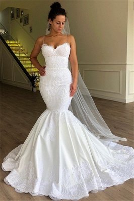 Gorgeous Mermaid Sleeveless Lace Bridal Gowns | Spaghetti Straps  Wedding Dresses Online_1