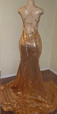 Shiny Gold Sequins Prom Dresses  | Sexy Sleeveless Side Slit Long Evening Gowns_4