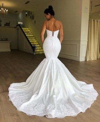 Gorgeous Mermaid Sleeveless Lace Bridal Gowns | Spaghetti Straps  Wedding Dresses Online_2