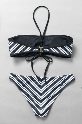 Black and White Straps Halter Two Piece Sexy Bikini Sets_8