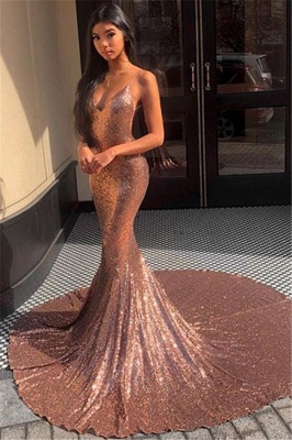 Chic Spaghetti-Straps Sequins Sexy Mermaid Prom Dress_1