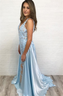 Glamorous Blue Detachable Straps Lace Sleeveless Sexy Mermaid Prom Dress_2