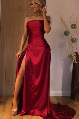 Elégante robe de soirée bustier rouge à bordures bateau_1