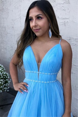 Sky Blue Spaghetti-Straps  Tulle Sleeveless Prom Dress_2