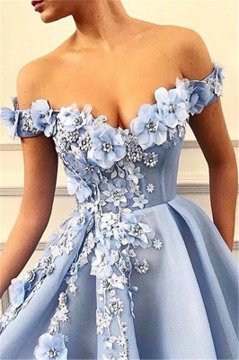 Glamorous Off-The-Shoulder Flower Appliques Sleeveless  Prom Dress_3