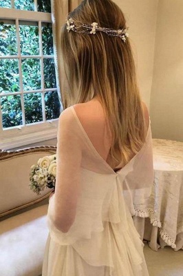 Elegante Applikationen Tiered elegante Brautkleider | Sheer Longsleeves rückenfreie Blumen Brautkleider_4
