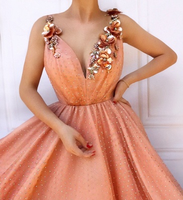 Appliques de fleur d'oranger bretelles sans manches en tulle une robe de bal_2