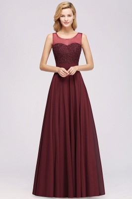 Chiffon Tulle Lace Beadings Jewel Sleeveless Floor-Length Bridesmaid Dresses with Sash_3