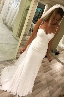 Latest Spaghetti Straps Lace Appliques Wedding Dresses | Sexy See Through Sleeveless  Bridal Gowns_1