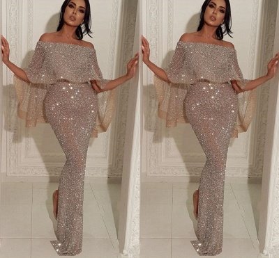 Shiny Off-the-shoulder Long Sexy Mermaid Sequins Prom Dresses_3
