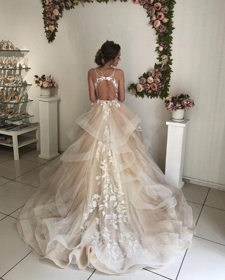 Latest Appliques Sexy  See Through Wedding Dresses | Spaghetti Straps Sleeveless Open Back  Bridal Gowns_3
