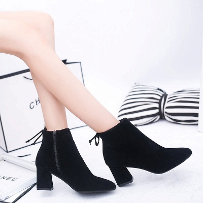 Chunky Heel Daily Lace-up Pointed Toe Zipper Elegant Boots_3