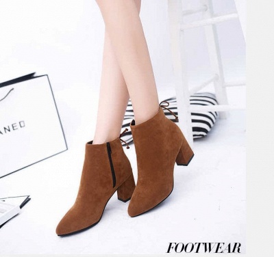 Chunky Heel Daily Lace-up Pointed Toe Zipper Elegant Boots_2
