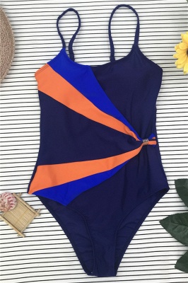 One Piece Color Stripe Straps Bathing Suits_10
