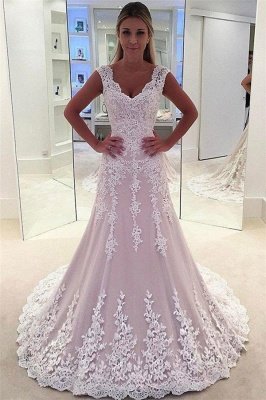 Gorgeous Pink Lace Appliques Wedding Dresses | Sleeveless  Bridal Gowns_1