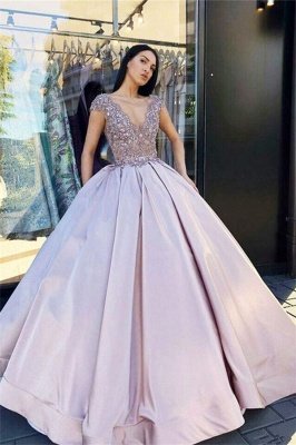 V-neck Sleeveless Crystal Beading Ball-Gown Prom Dresses_3