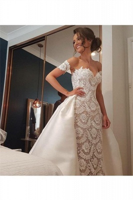 Latest Sexy Lace Appliques Sweetheart Wedding Dresses | Overskirt Sleeveless  Bridal Gowns_3