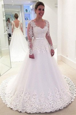 Gorgeous Lace Appliques Wedding Dresses | Sexy Long Sleeve  Bridal Gowns_1