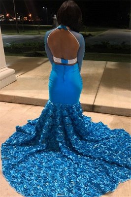 Wunderschöne High-Neck-Applikationen Blume mit langen Ärmeln Mermaid Prom Dress_2