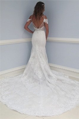 Latest Lace V-Neck Wedding Dresses Sexy | Ruffles See Through Cap Sleeve  Bridal Gowns_2