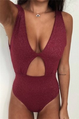 Deep V-neck Cut-out One Piece Maillot Beachwears_3