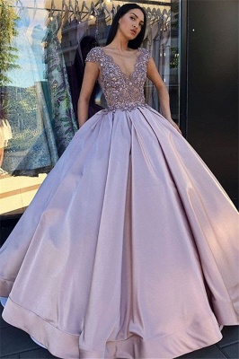 V-neck Sleeveless Crystal Beading Ball-Gown Prom Dresses_1
