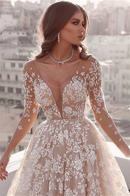 Elegant Lace Appliques Wedding Dresses | Long Sleeve Cheap Bridal Gowns_2