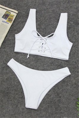 Schlichte Riemen Schnürung Zweiteilige Bikini-Sets mit hoher Taille