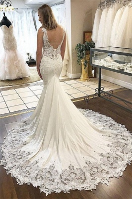 Sexy V-Neck Lace Appliques Wedding Dresses Online | Sleeveless Backless Sexy Mermaid Bridal Gowns_2