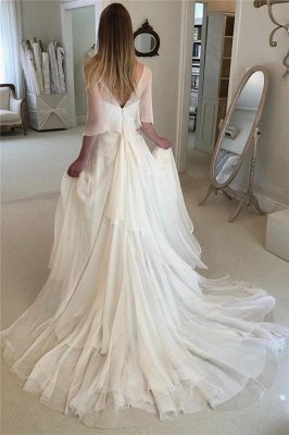 Elegante Applikationen Tiered elegante Brautkleider | Sheer Longsleeves rückenfreie Blumen Brautkleider_2