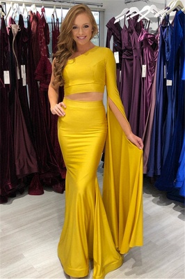 2021 nuevo vestido de fiesta de sirena amarillo de dos piezas con un solo hombro_1