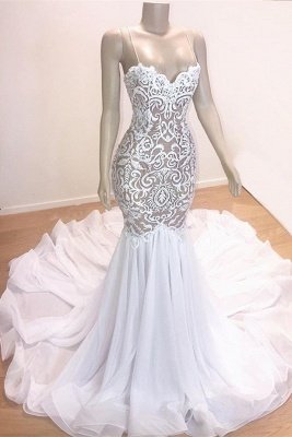 Gorgeous Appliques Spaghetti Straps Sleeveless Mermaid Prom Dresses_1