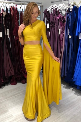 2021 New Yellow Two-Pieces One-Shoulder Mermaid Prom Dress_2