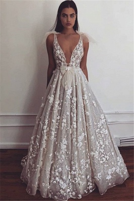 Elegant Straps Appliques V-Neck Sleeveless Princess A-Line Prom Dresses_1