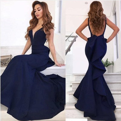 V-Neck Sleeveless Backless Mermaid Court Train Evening Dresses_4