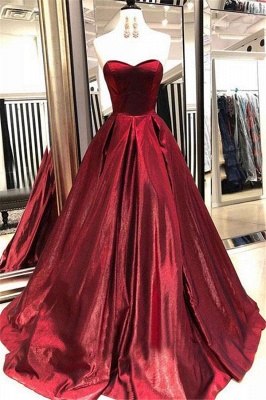 Glamorous Burgundy Sweetheart Sleeveless A-Line Prom Dresses_2